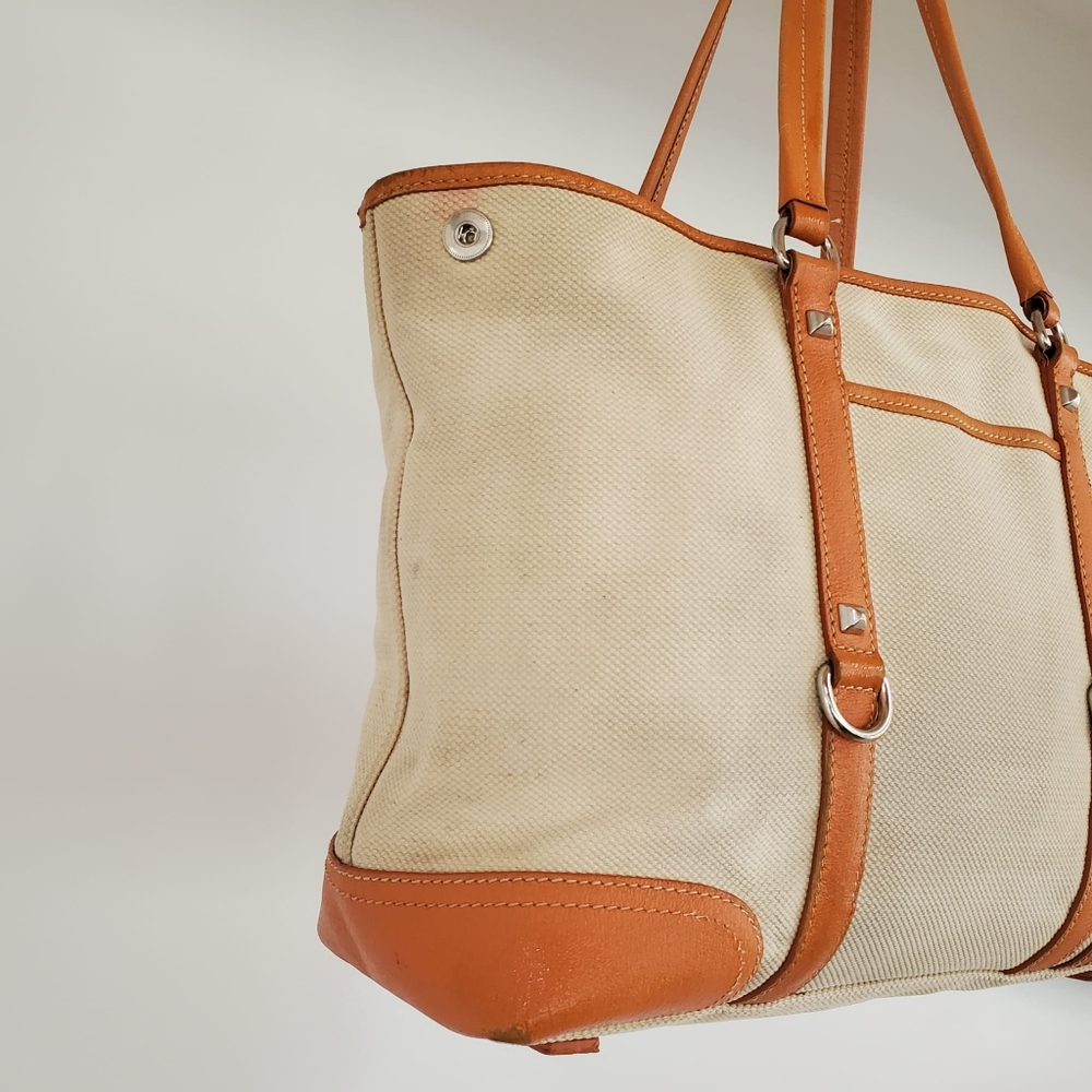 Prada Beige Canvas and Orange Leather TrimTote Bag - Picture 5 of 16